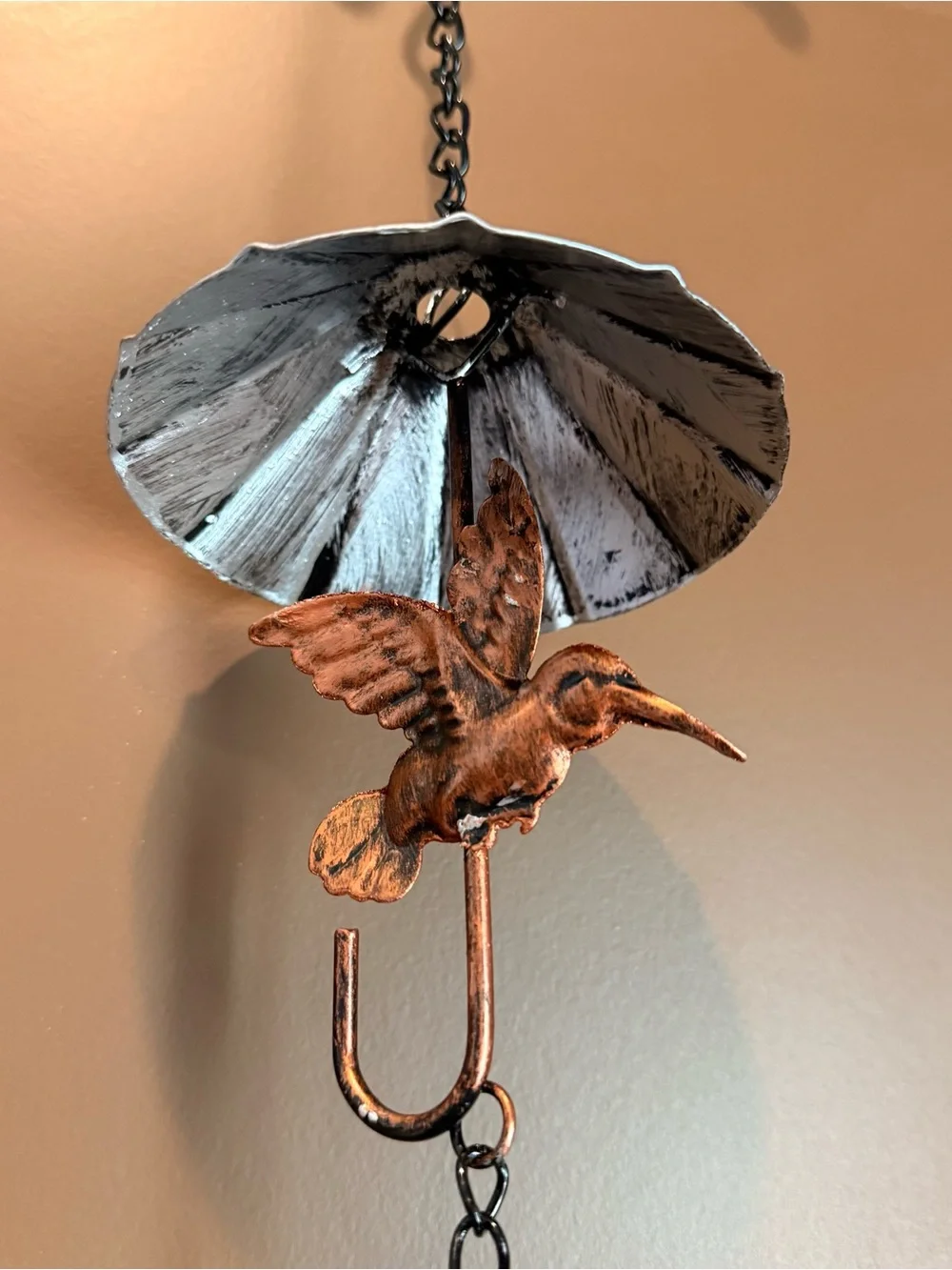 Antique Copper accented Hummingbird rain gutter hook - Decorative Home Accent